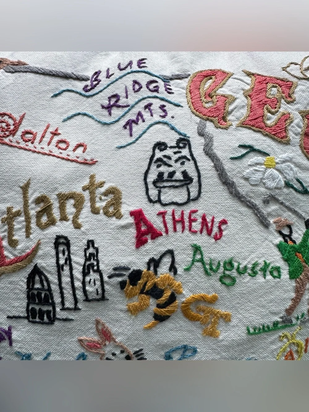 Catstudio Georgia Hand Embroidered Pillow State Travel Souvenir Atlanta GA